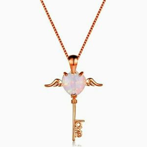 🤍Opal Heart Love Is🗝Key Necklace🤍